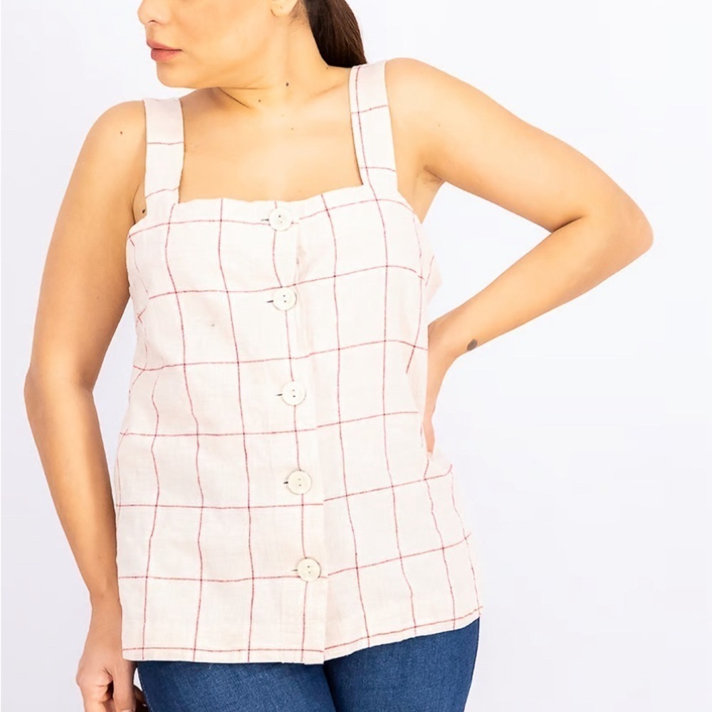 55%linen square neck tank top S pit 17.5